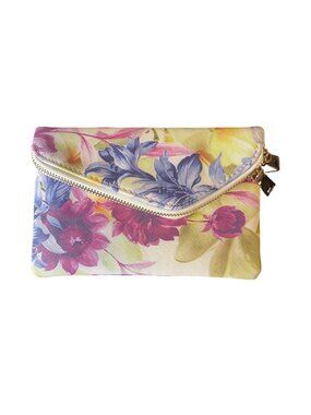 Floral Canvas Foldover Clutch Wristlet Pouch Purse With Zipper